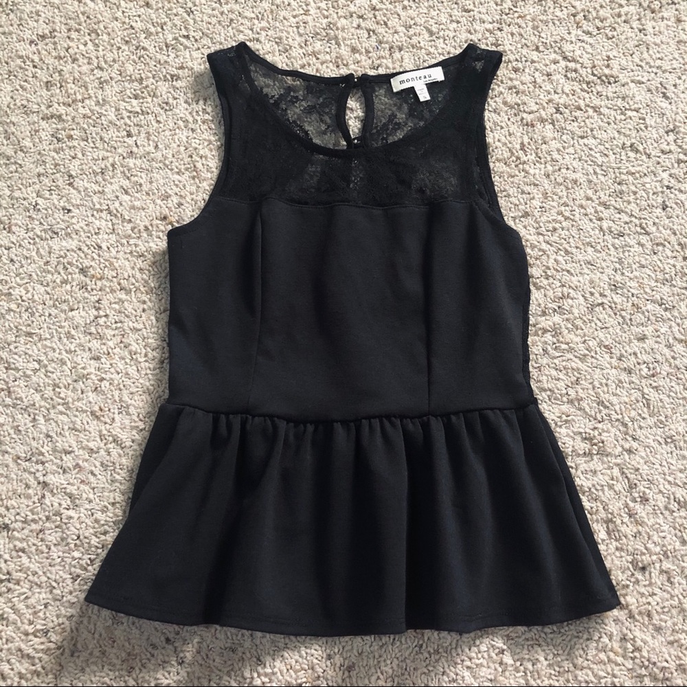 Monteau Black Peplum Lace Blouse